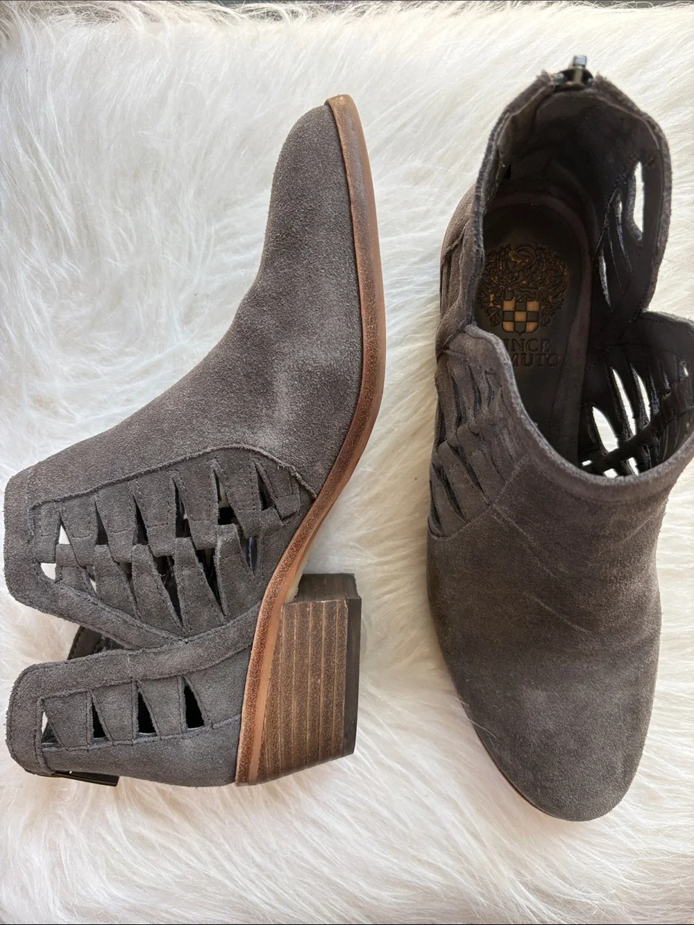Vince Camuto - Peera Graystone Suede Cutout Ankle Booties